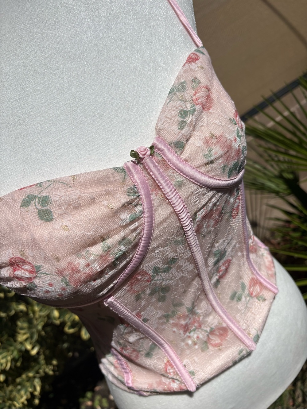 Pretty Garbage Pink Floral Mesh Corset Bustier Top Small - Picture 2 of 7
